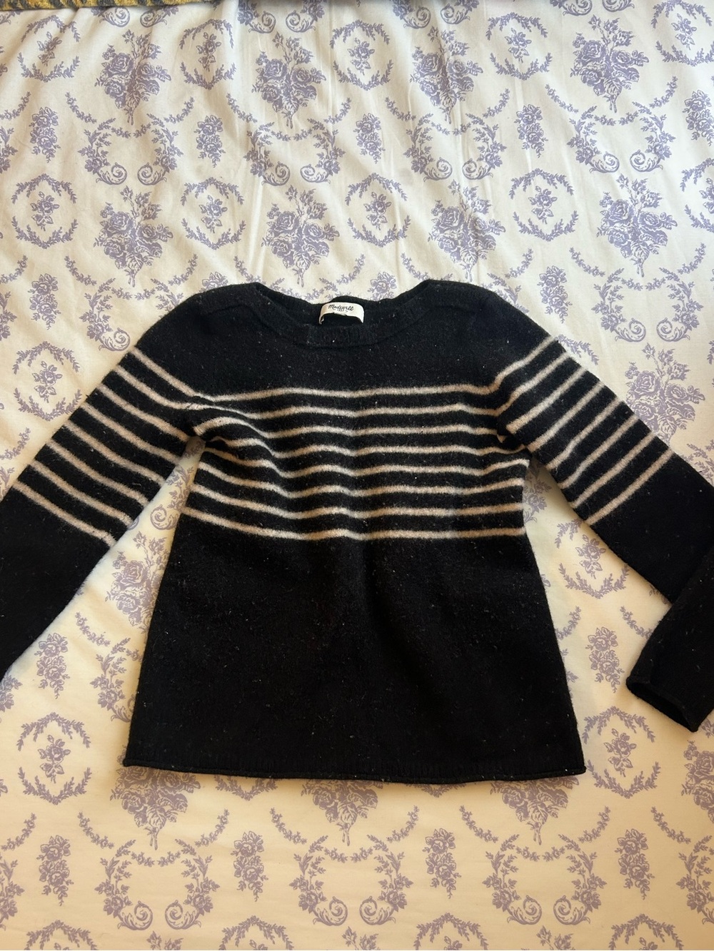 Madewell Black Crewneck Sweater with Cream Stripes